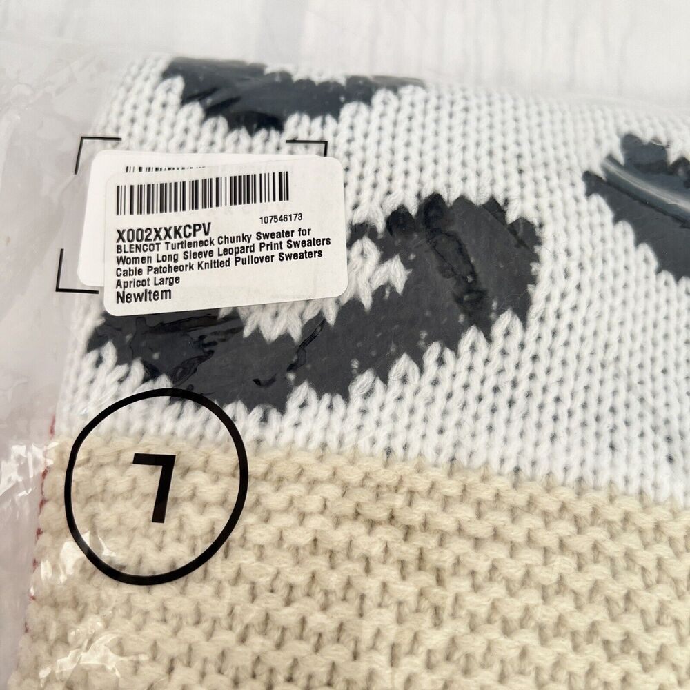 Women's Turtleneck Chunky long sleeve Leopard Print Sweater Cable Knit Sweater L - Picture 10 of 10